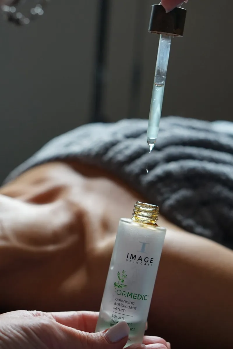 Image Skincare ORMEDIC balancing antioxidant serum used during a facial at Faciallash Lounge