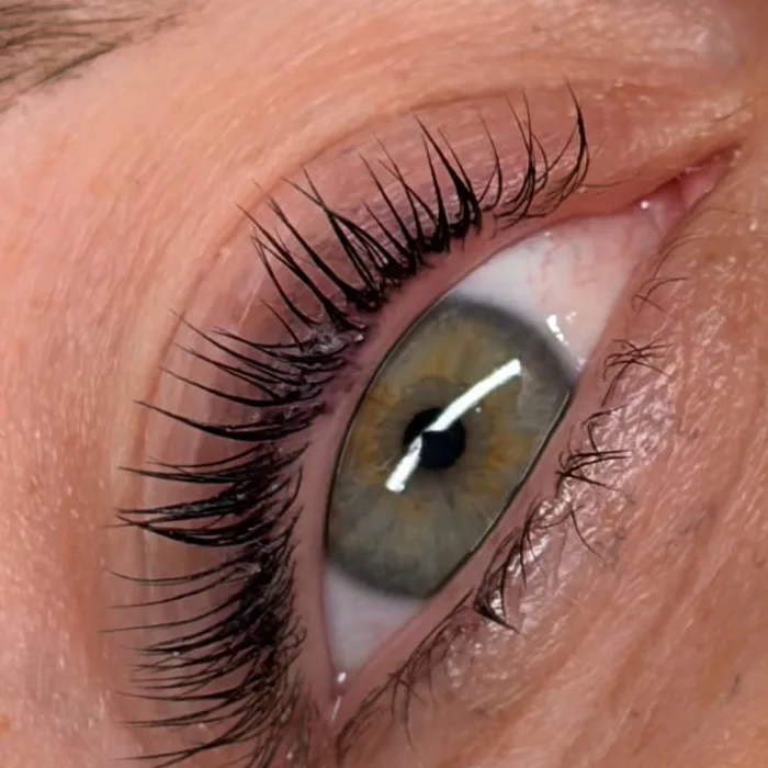 Close-up of lifted, tinted lashes after a lash lift at Faciallash Lounge, Fort Myers